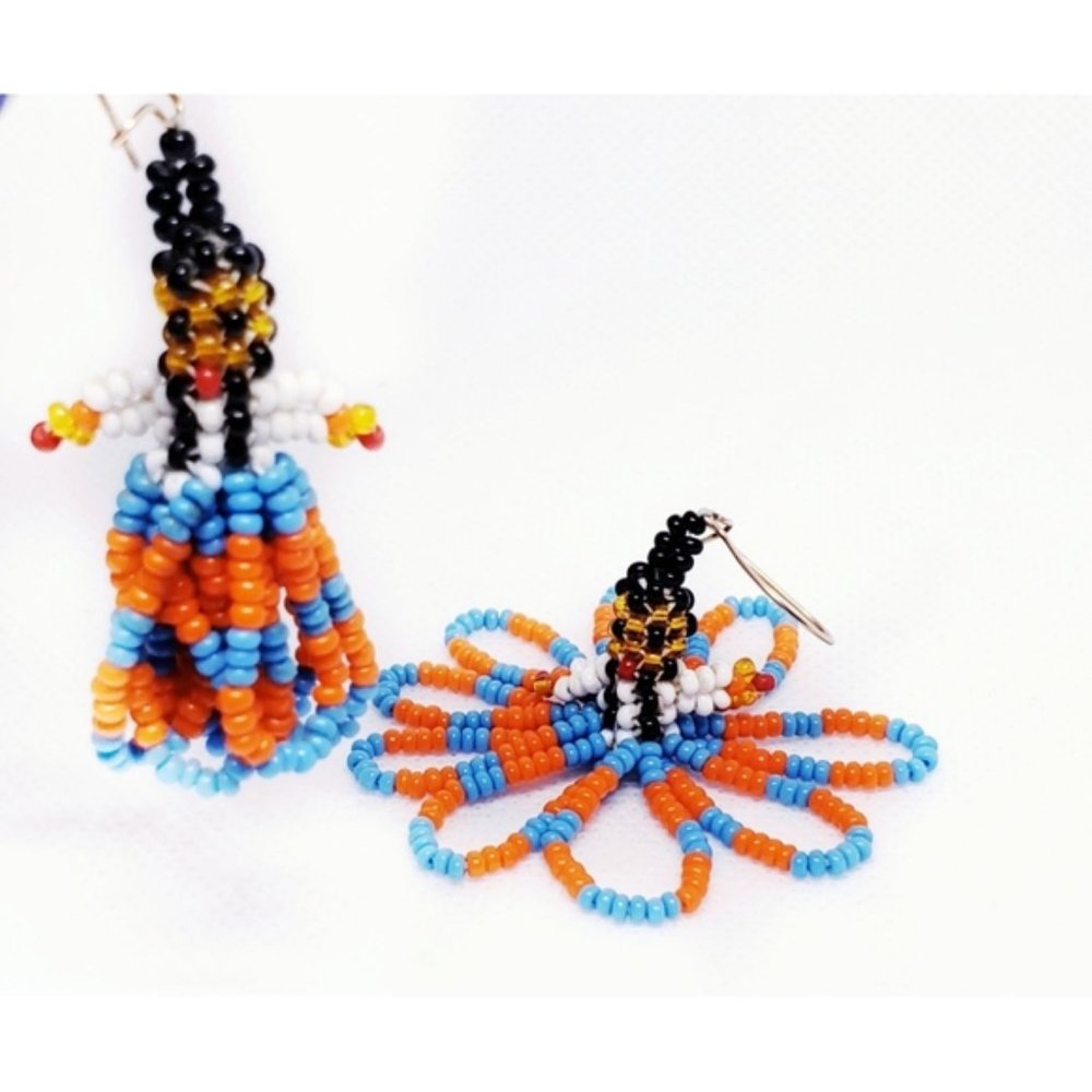 Vintage Handmade Beaded Native American Kachina Sterling Silver Earrings